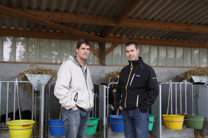 Anthony Bebin et Gurvan Talvas, technicien Cultivert : « Accueillir le veau dans de bonnes conditions est essentiel pour réussir le démarrage des génisses »